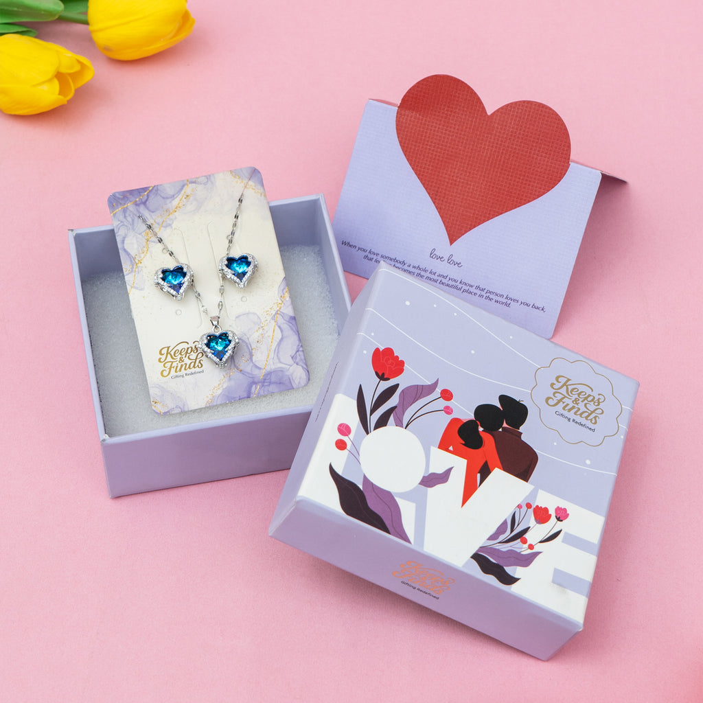 Love Jewellery Gift Box | Brass Necklace & Earring Set with Heart Message Card