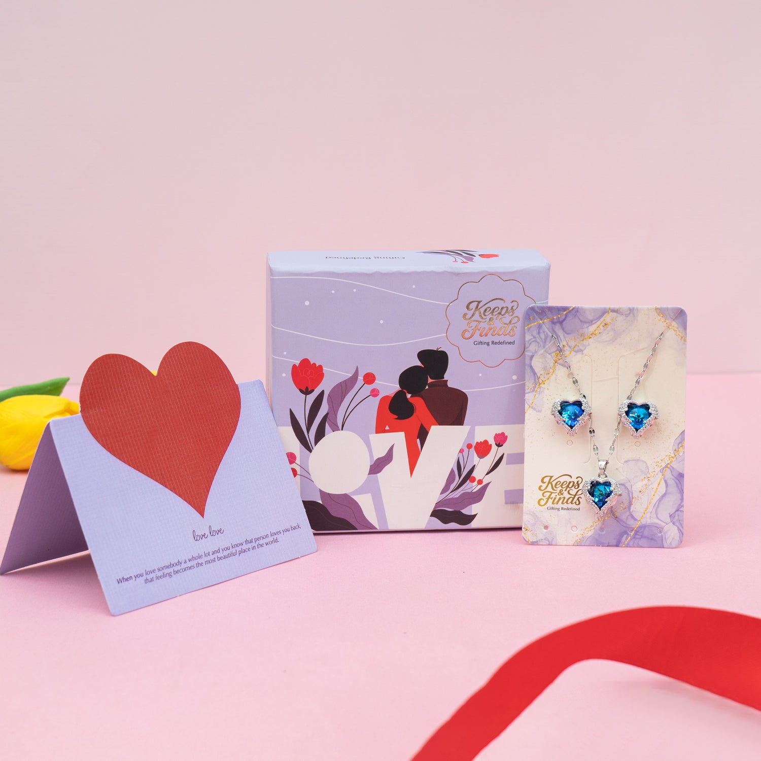 Love Jewellery Gift Box | Brass Necklace & Earring Set with Heart Message Card