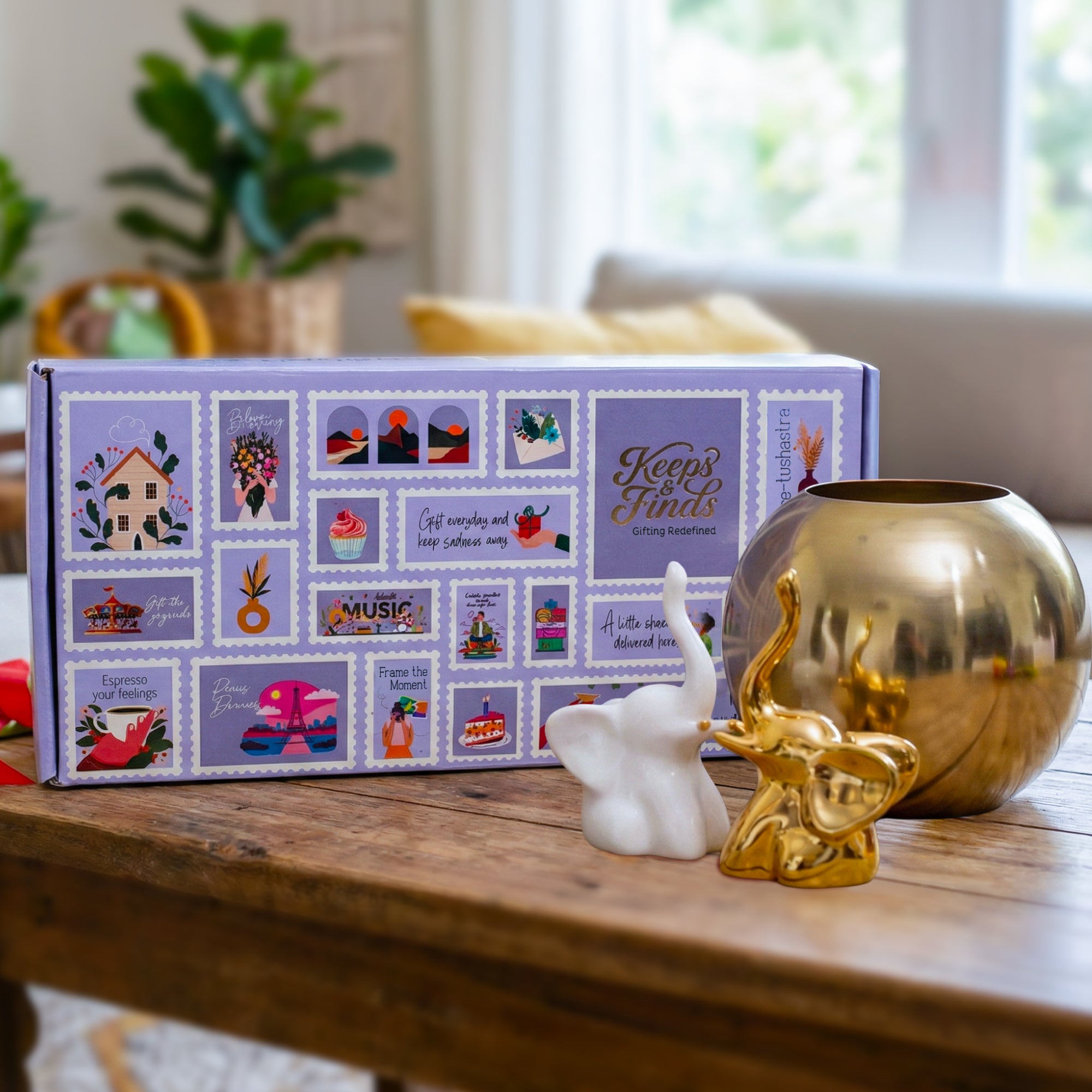 The Metal Vase & Ceramic Elephant Home Keepsake Gift Box