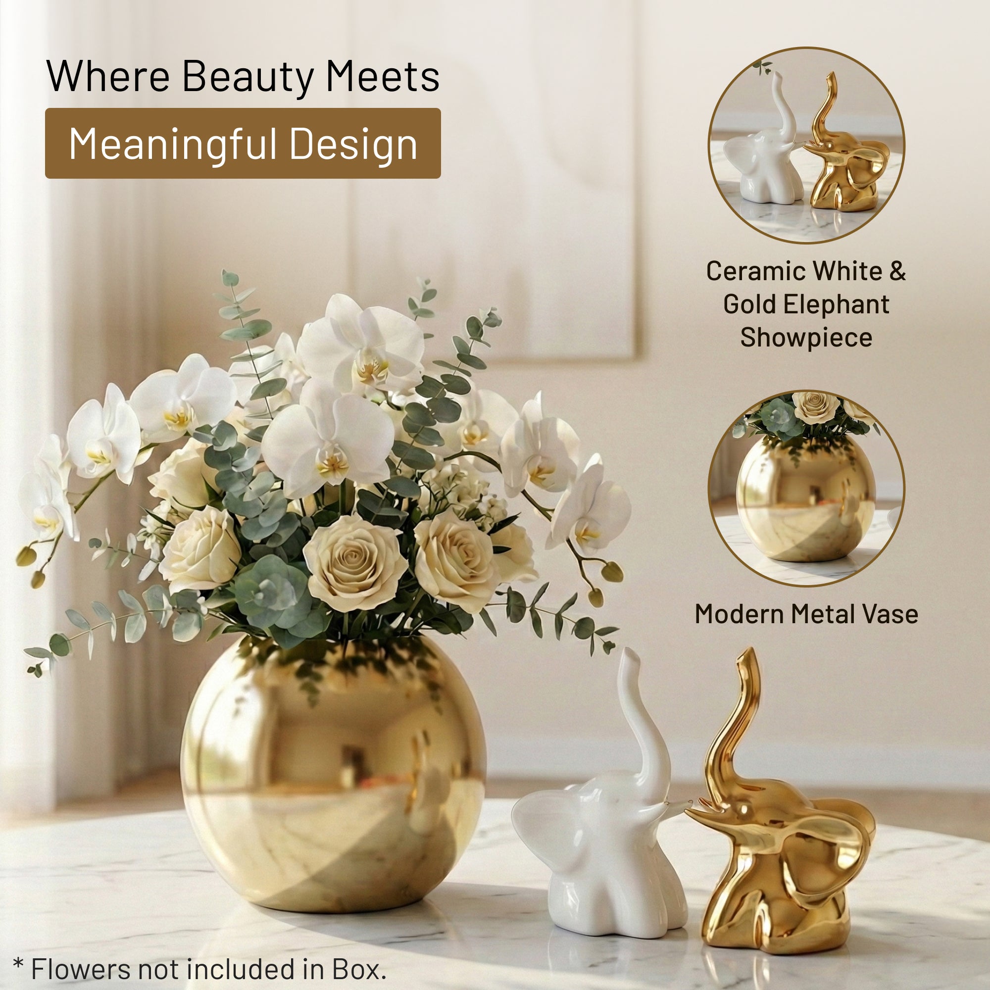 The Metal Vase & Ceramic Elephant Home Keepsake Gift Box