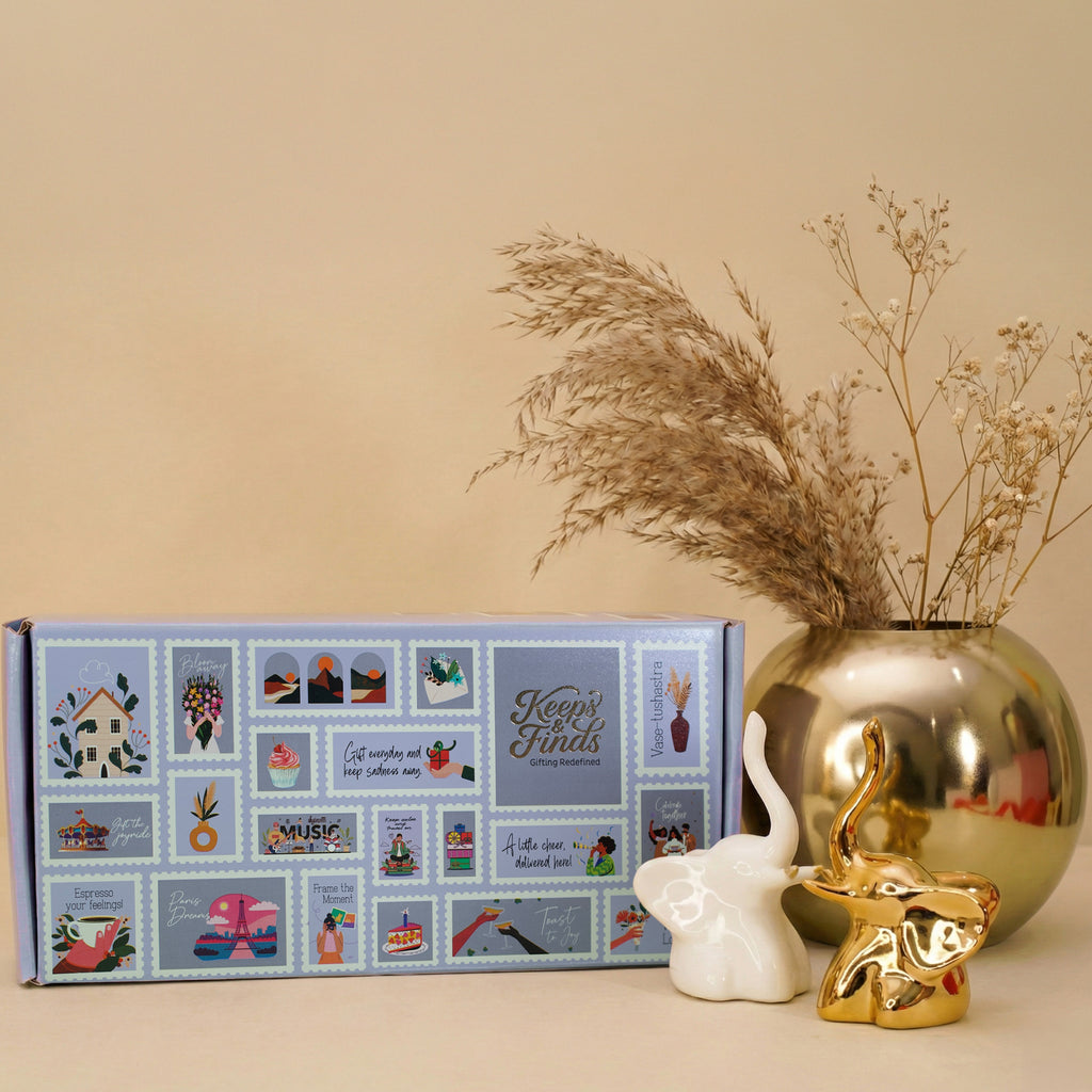 The Metal Vase & Ceramic Elephant Home Keepsake Gift Box