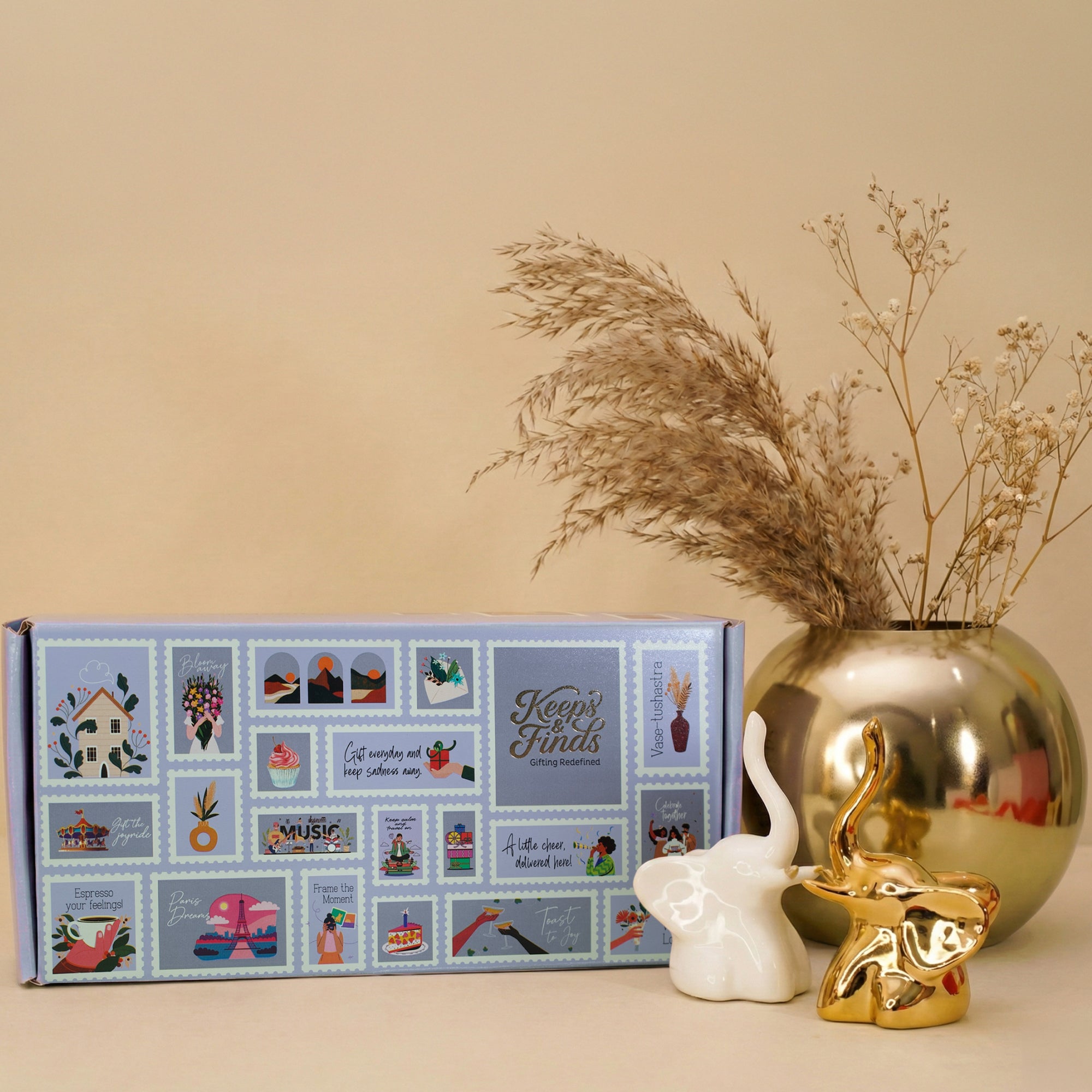 The Metal Vase & Ceramic Elephant Home Keepsake Gift Box